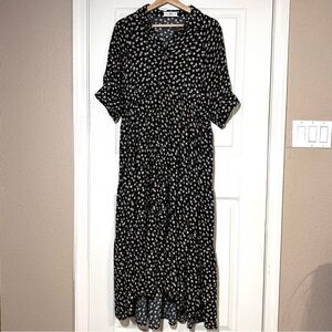 Natural Life Maxi Black Yellow Floral Boho Cottage Core Dress High Low Hem Sz M